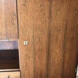 Meuble Mid-Century en bois de rose marron, années 1960 — abattant, tiroir et porte verrouillable