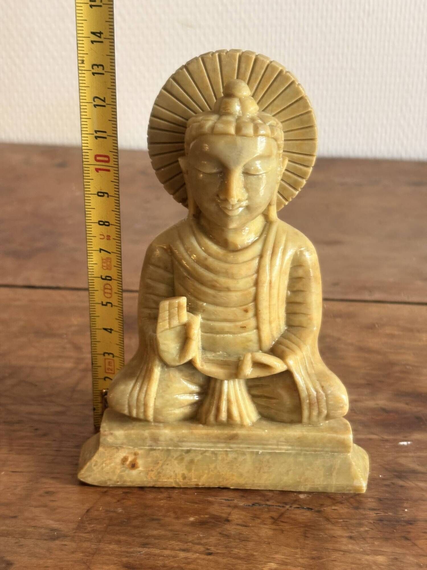 Buddha Sculpture Steatite Stone Lard India Asia Padmasana Abhaya Mudra