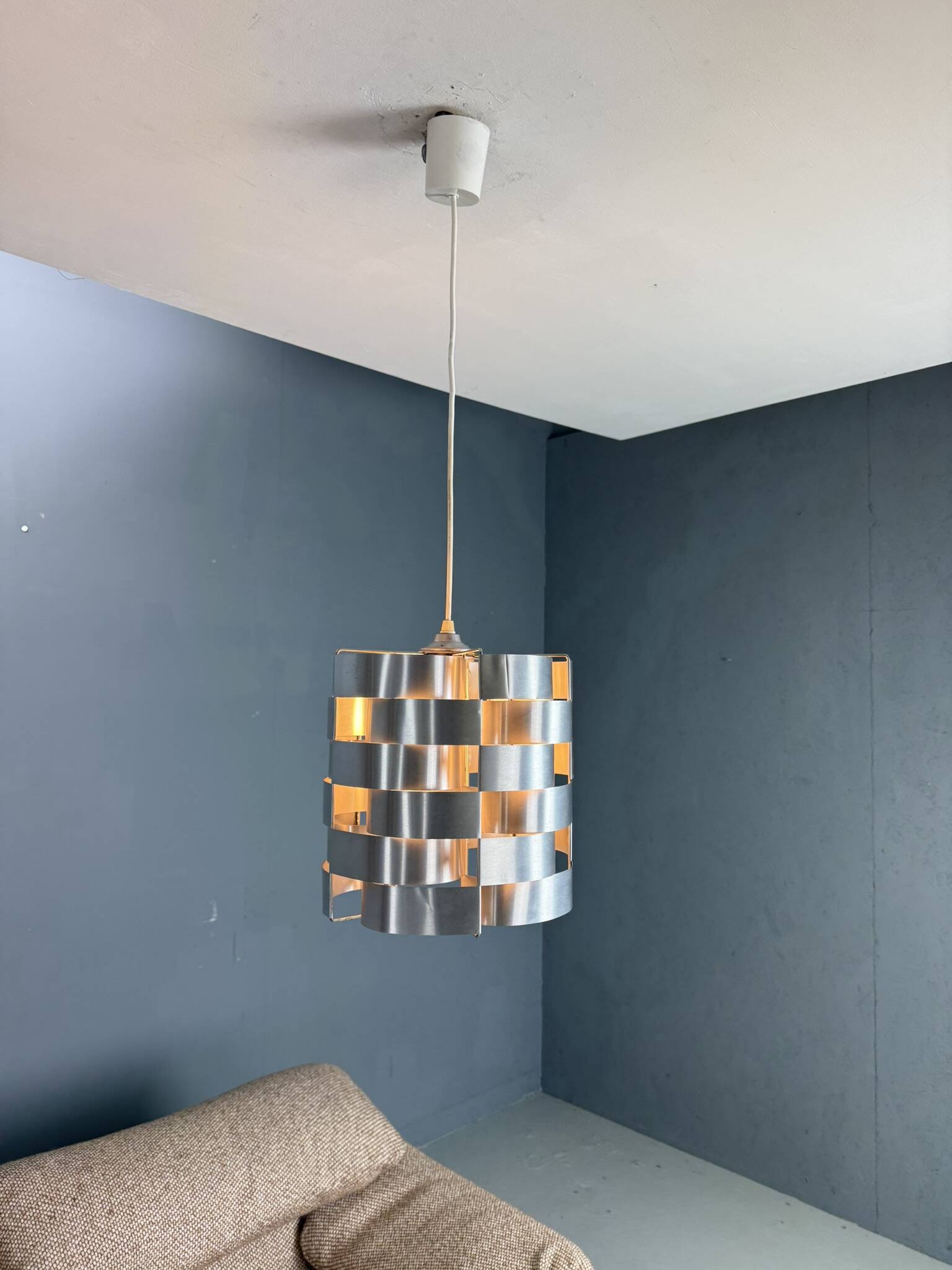 Max Sauze aluminum pendant lamp, mid-century modern, France, 1970s
