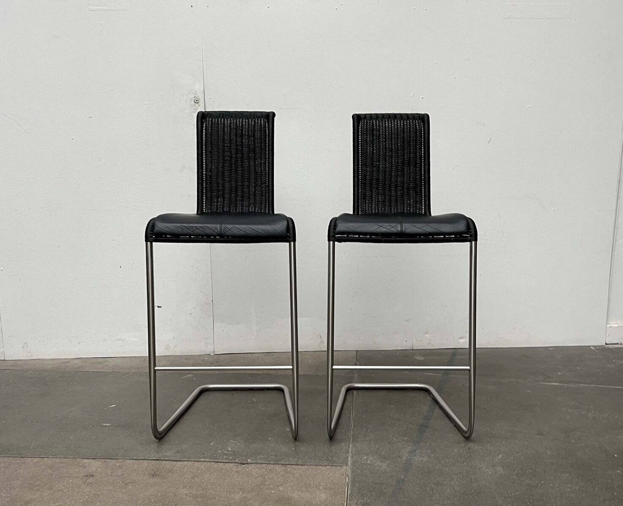 Vintage German cantilever bar stools B30 with leather cushions by Tecta and Jean Prouvé, set of 2.