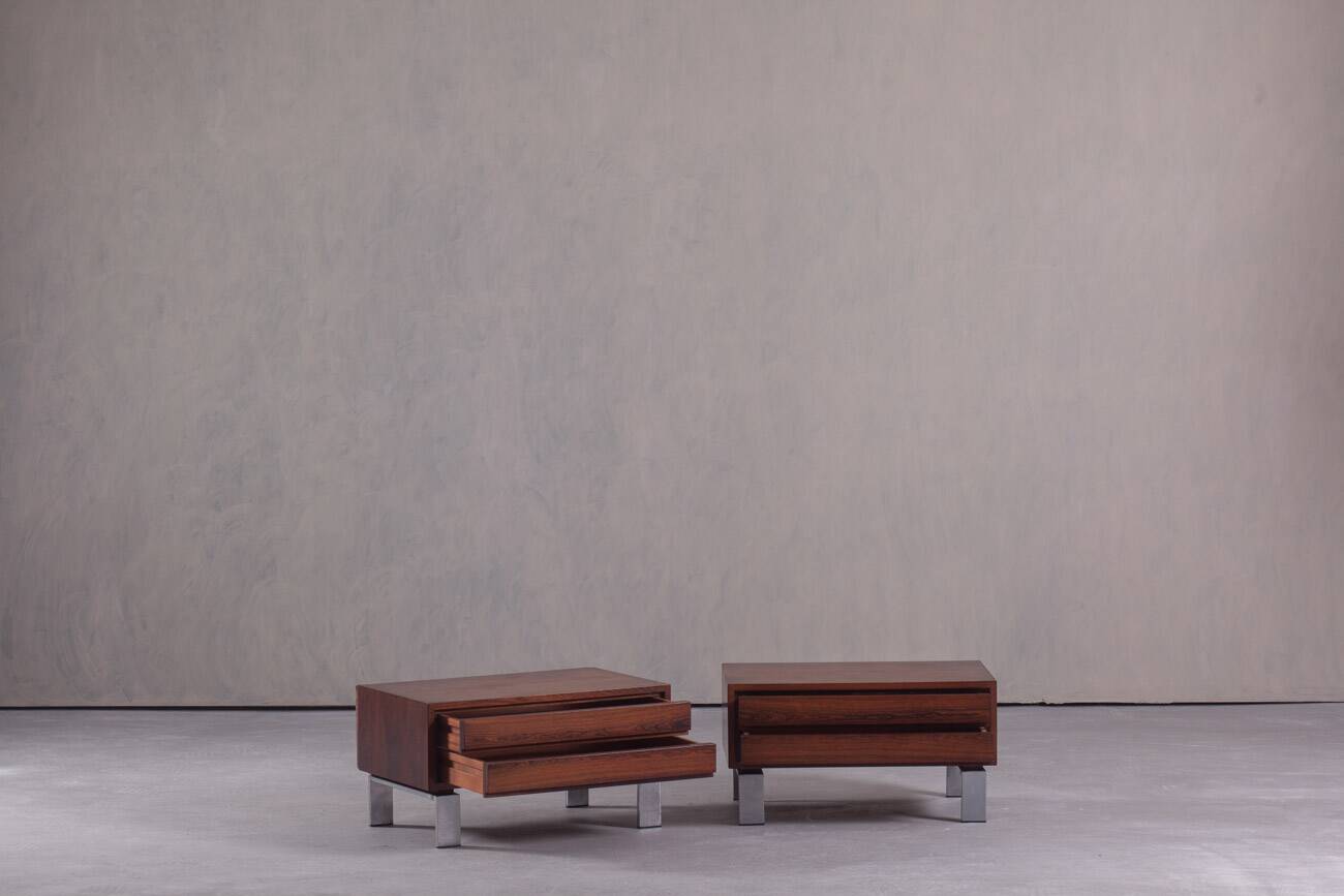 Vintage rosewood nightstands, Denmark, 1970s set of 2