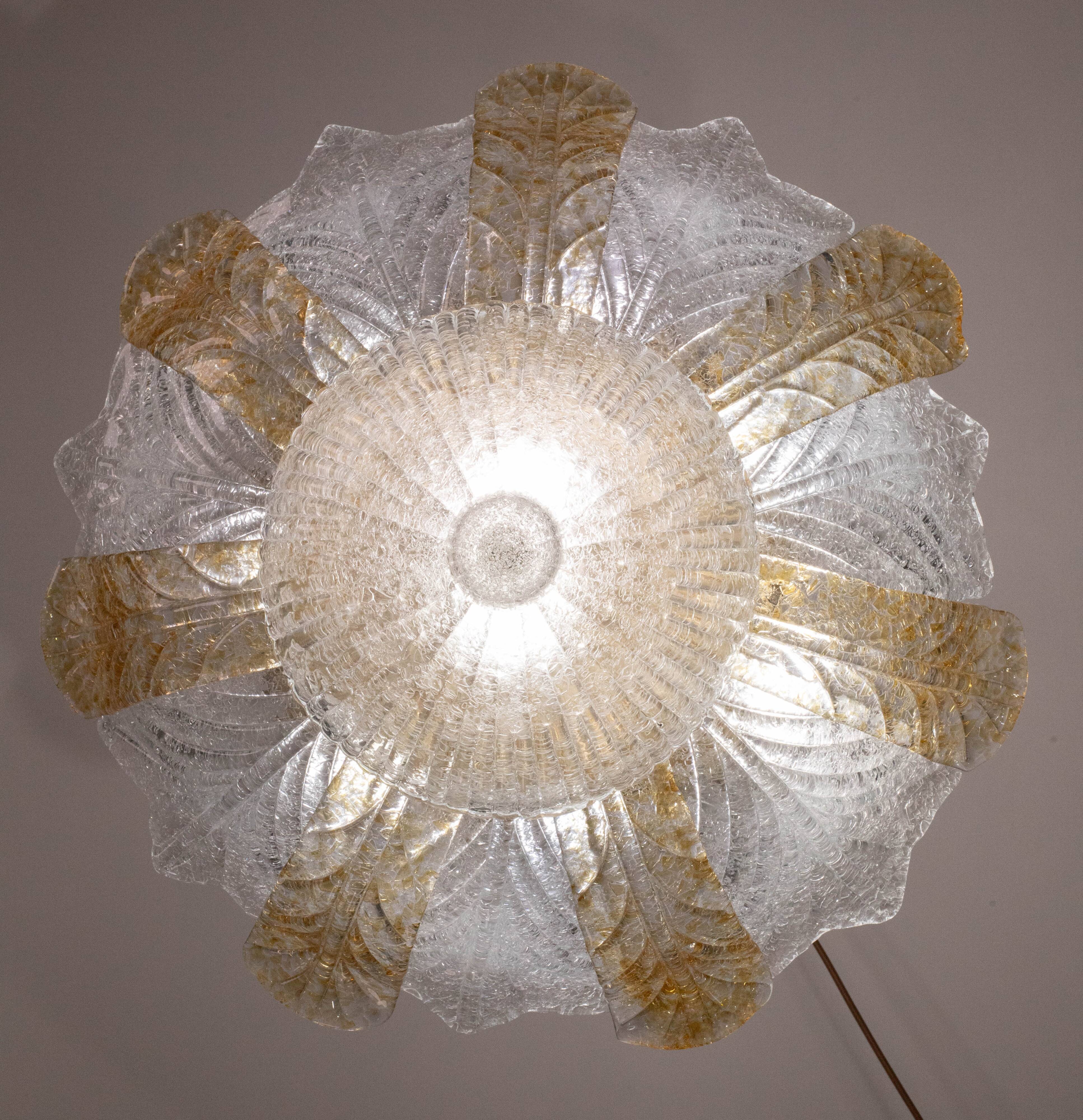 Italian Orange and Trasparent and Murano Glass Ceiling Light