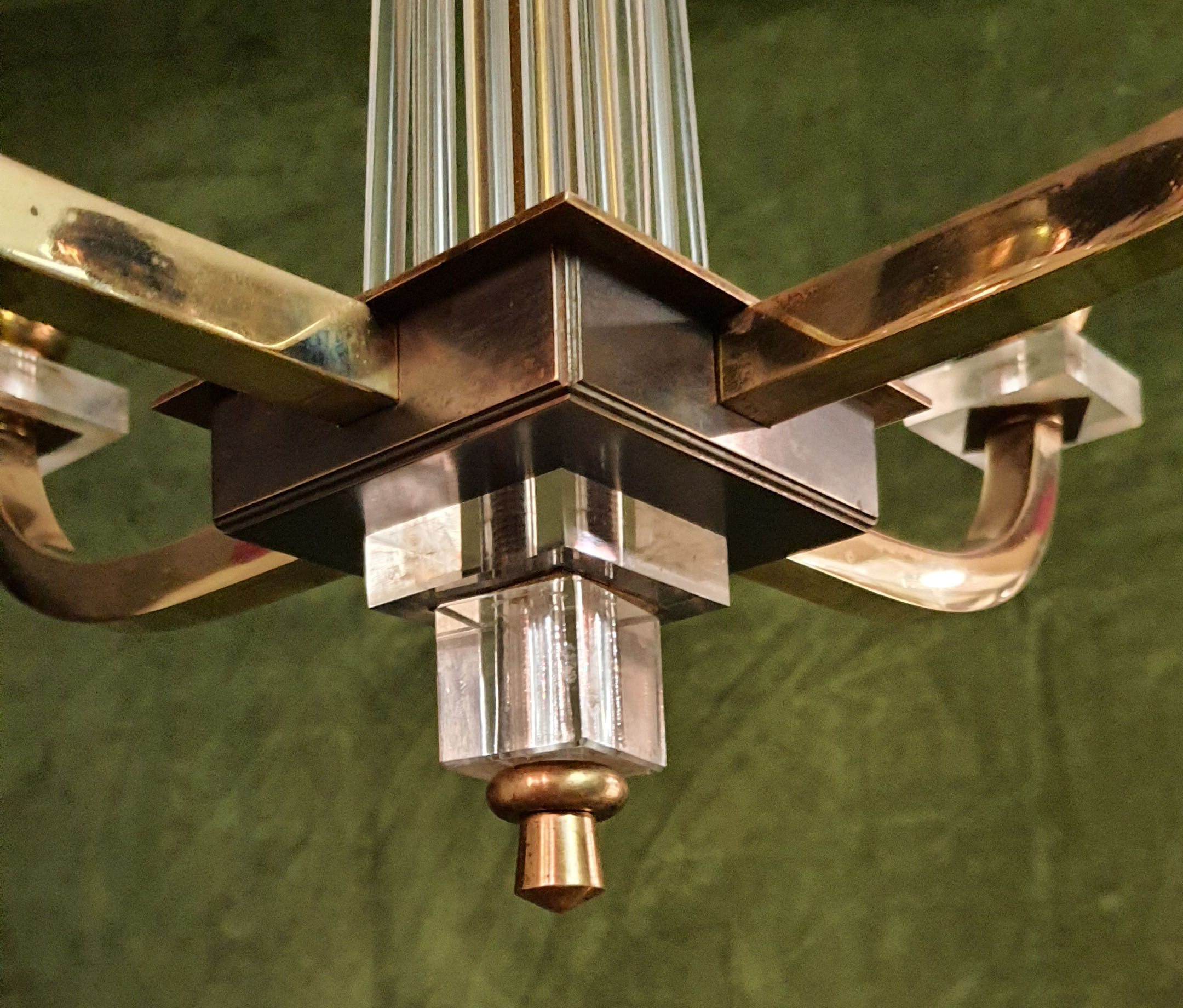 Art deco brass and glass chandelier 1940