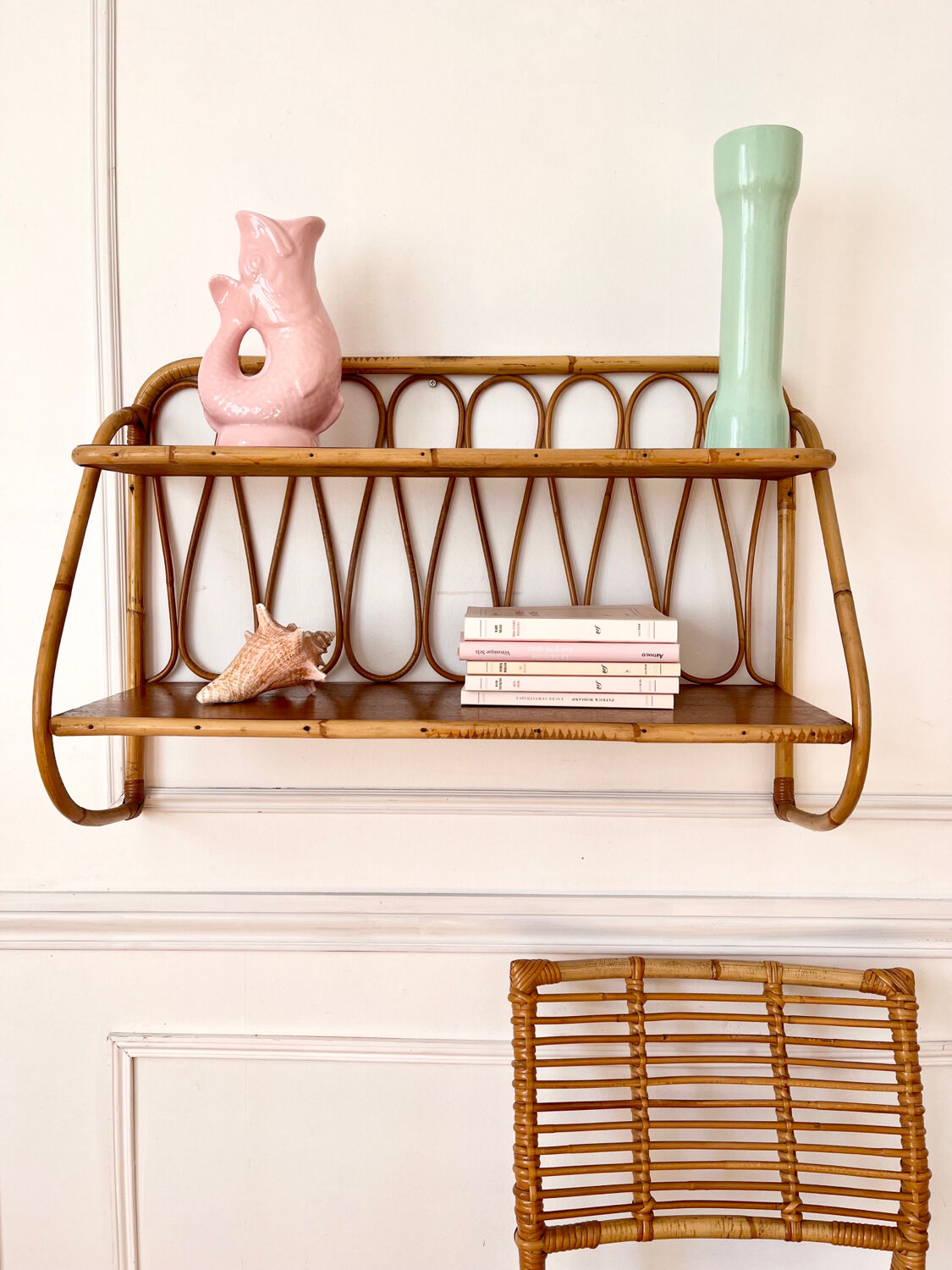 Vintage rattan wall shelf