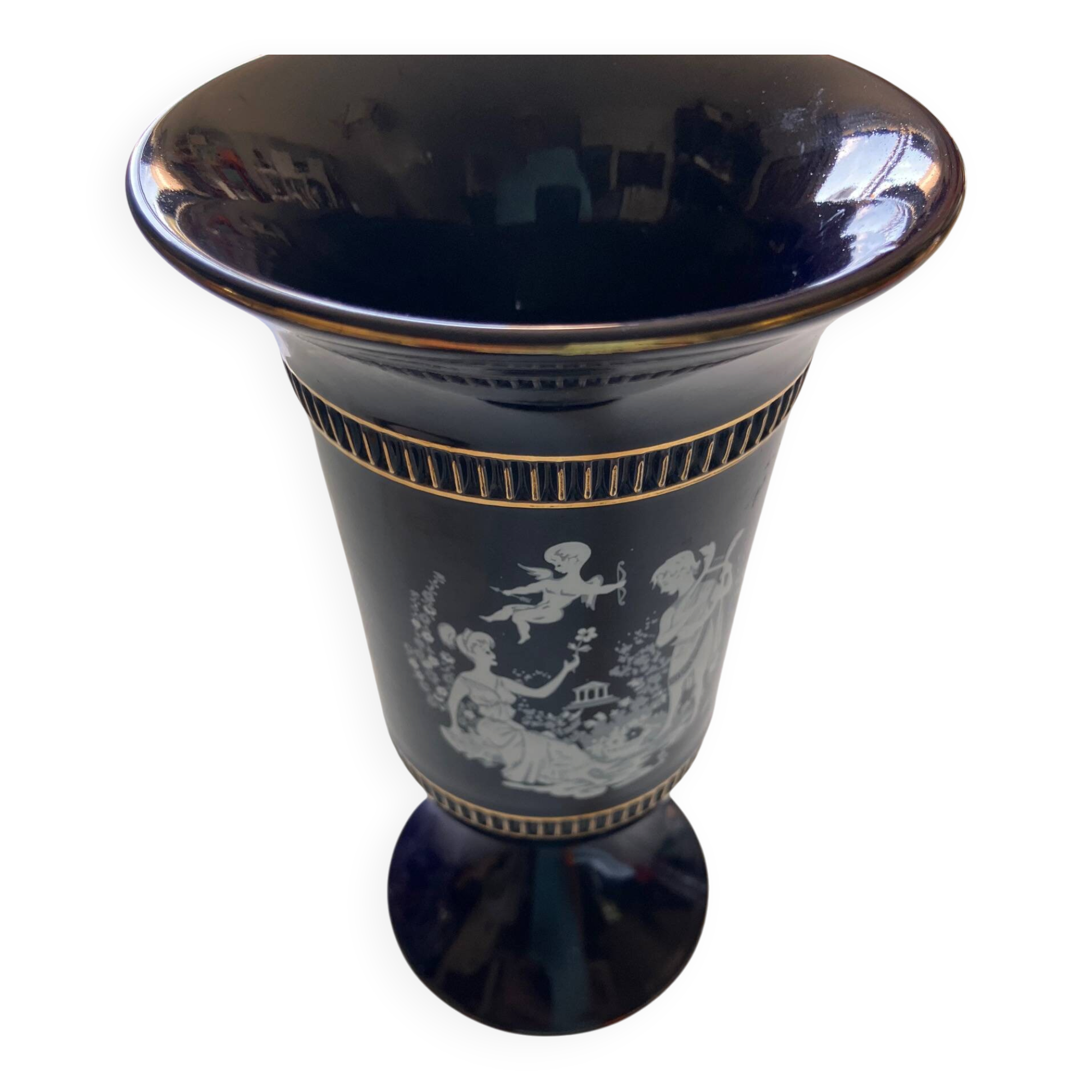 Vintage Cobalt Blue and Gold Pedestal Vase – C. Fiorentino (Italy)