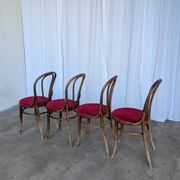 Set of 4 Vintage Bentwood Bistro Chairs, Red Upholstery