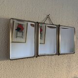 Vintage 1950s beveled barber triptych mirror in grenadine - 21 x 49 cm