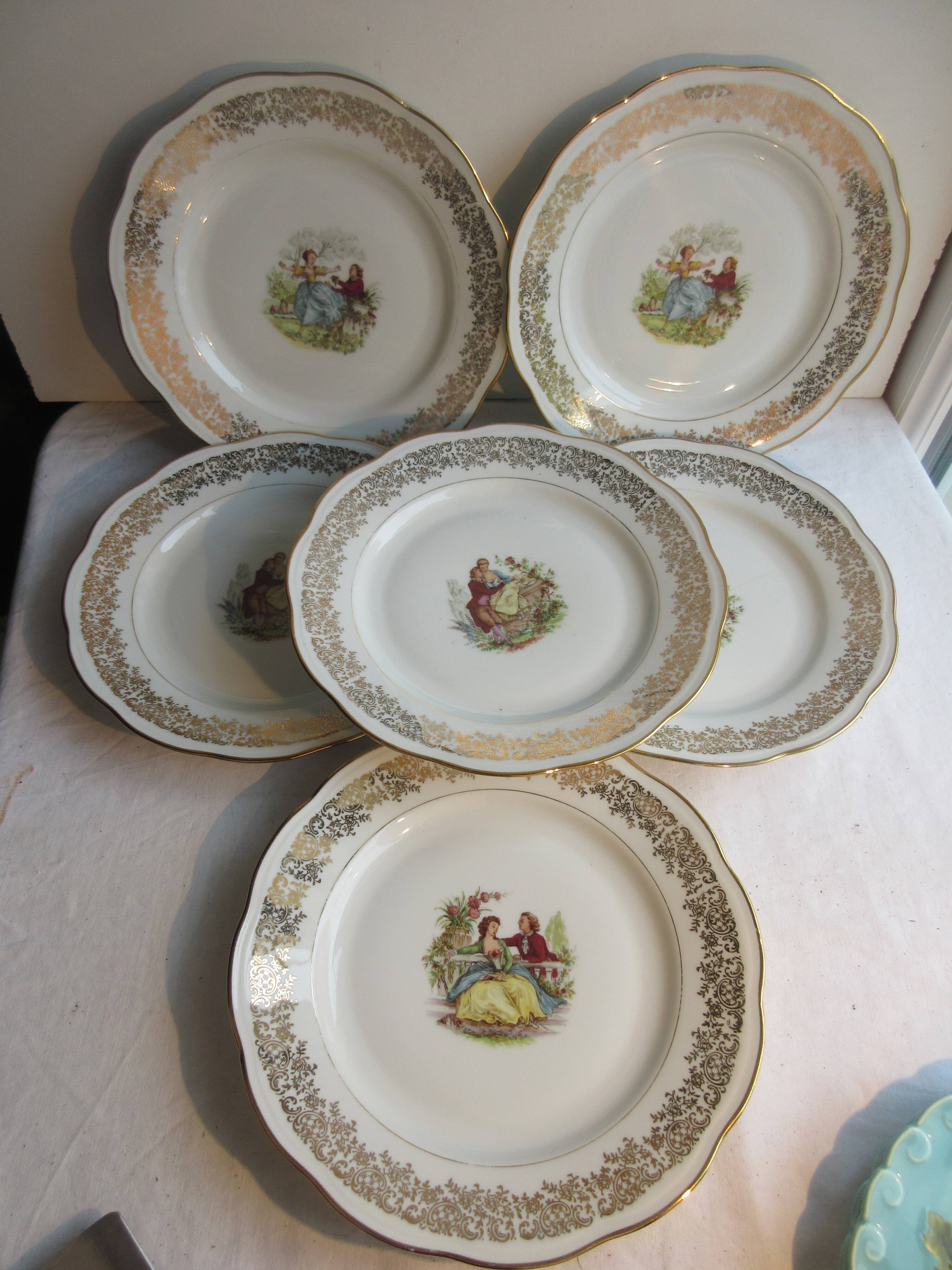 6 plates, Limoges porcelain: Model Scènes galantes by Fragonard