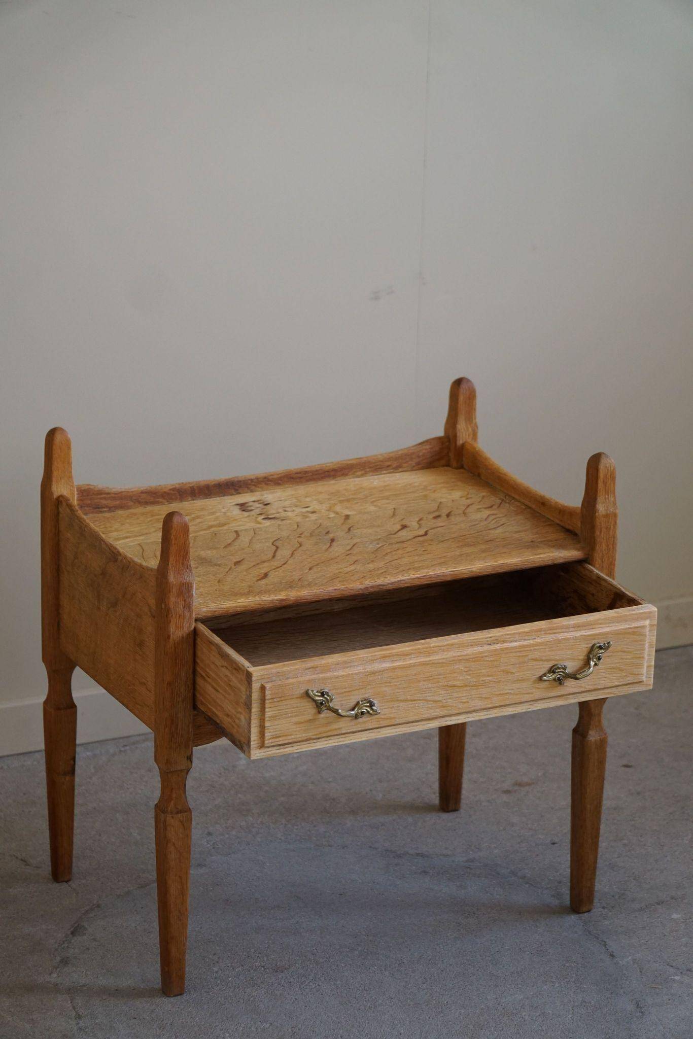 Henning Kjærnulf, oak bedside table, modern Danish, "Razorblade", 1960s