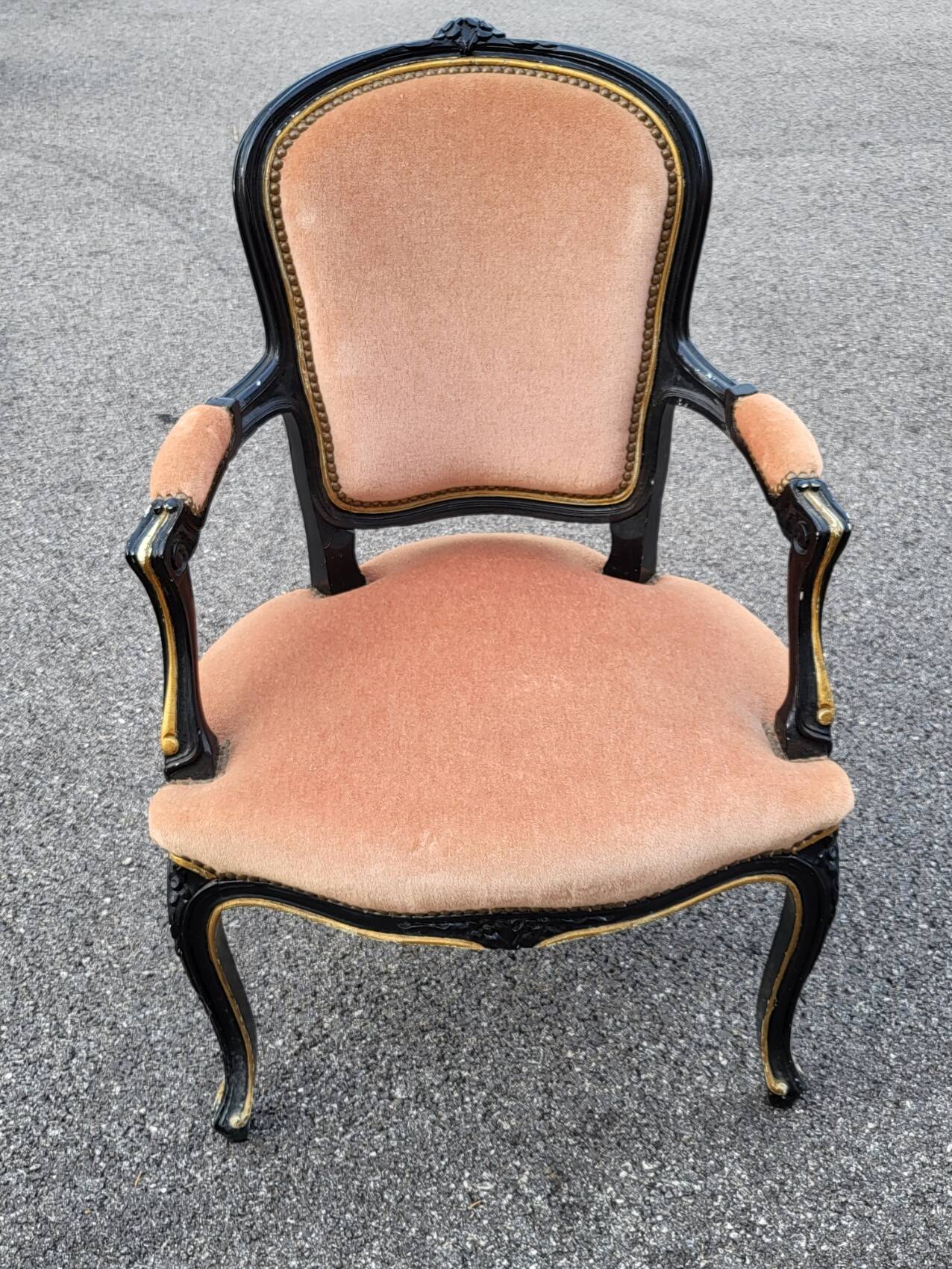 Louis XV style armchair in French pink beige velvet