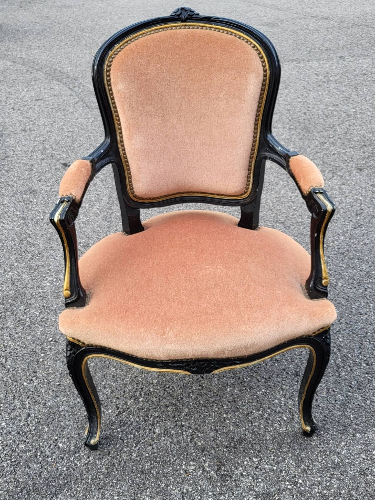 Louis XV style armchair in French pink beige velvet