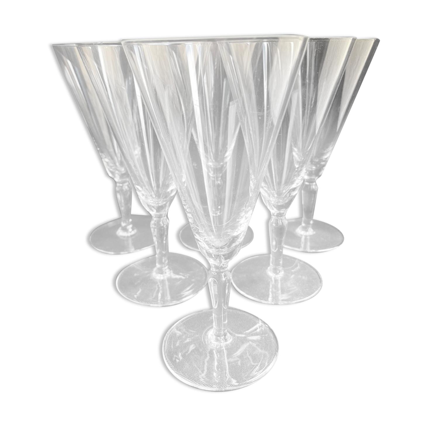 Conical foot glasses (6) - art nouveau - plain light blown crystal