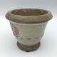 Cache-pot, poterie vintage en grès émaillée céruse à décor de médaillon
