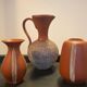 Series of 3 vintage chiseled terracotta vases