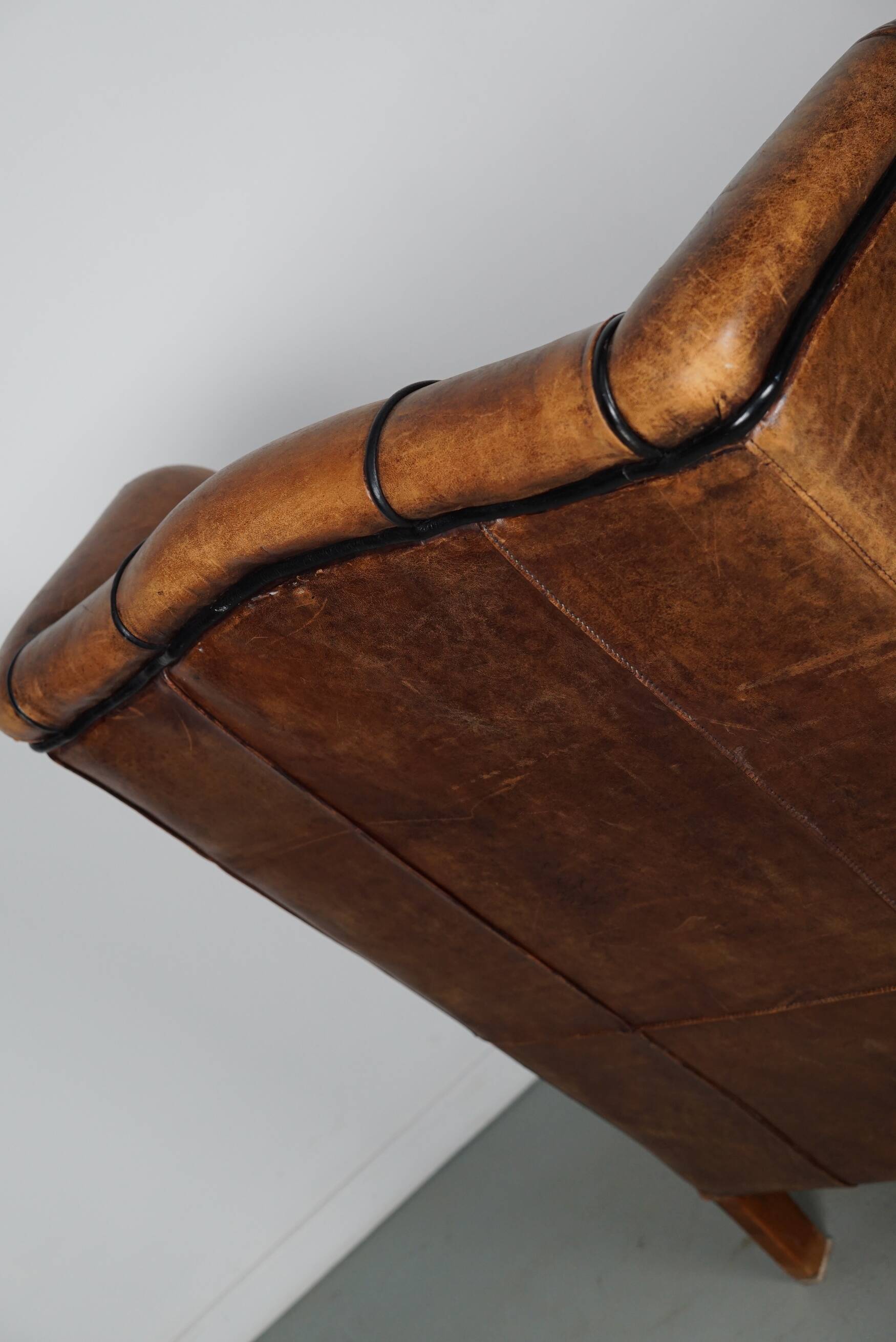 Fauteuil hollandais vintage en cuir cognac