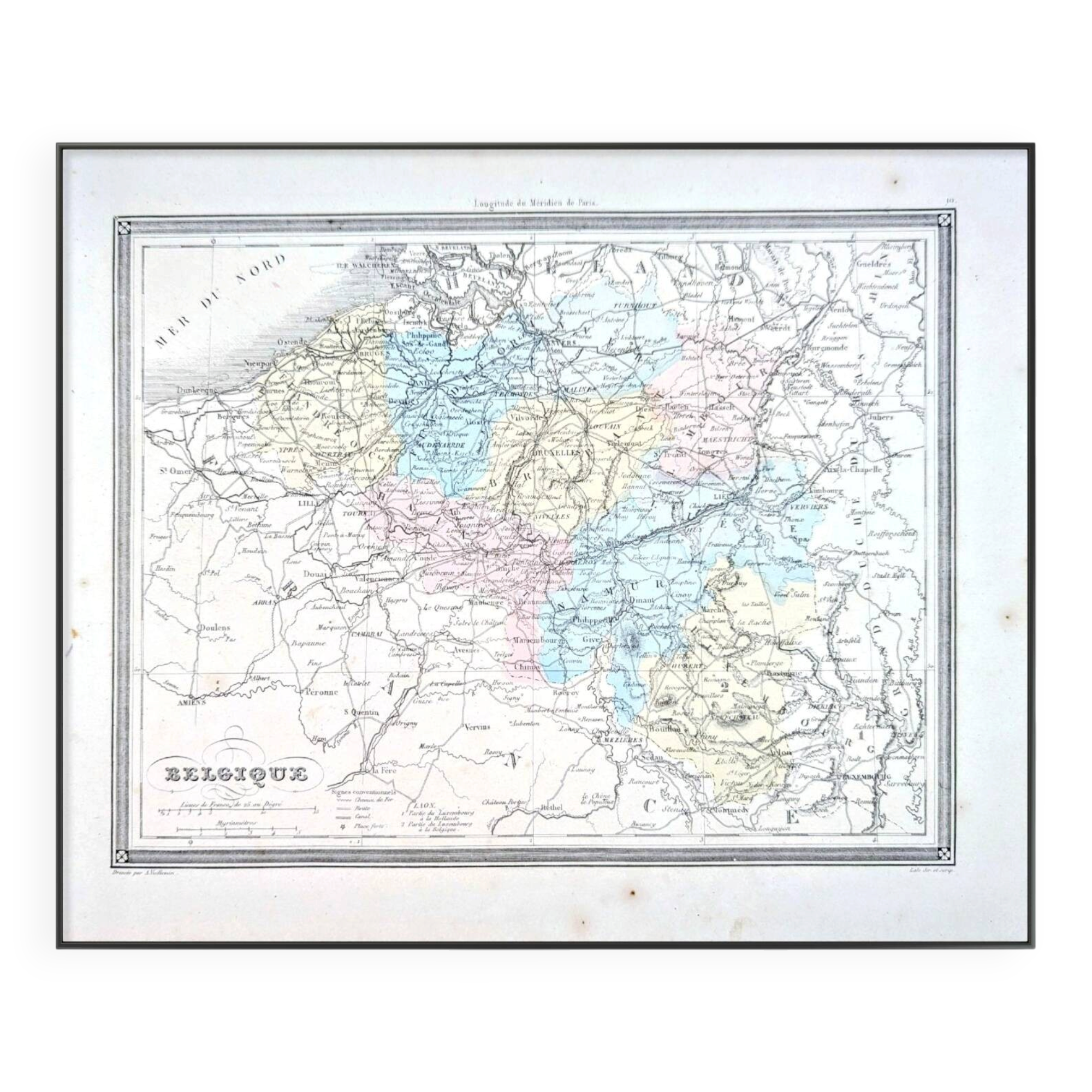 La Belgique, carte ancienne, imprimée en 1852.