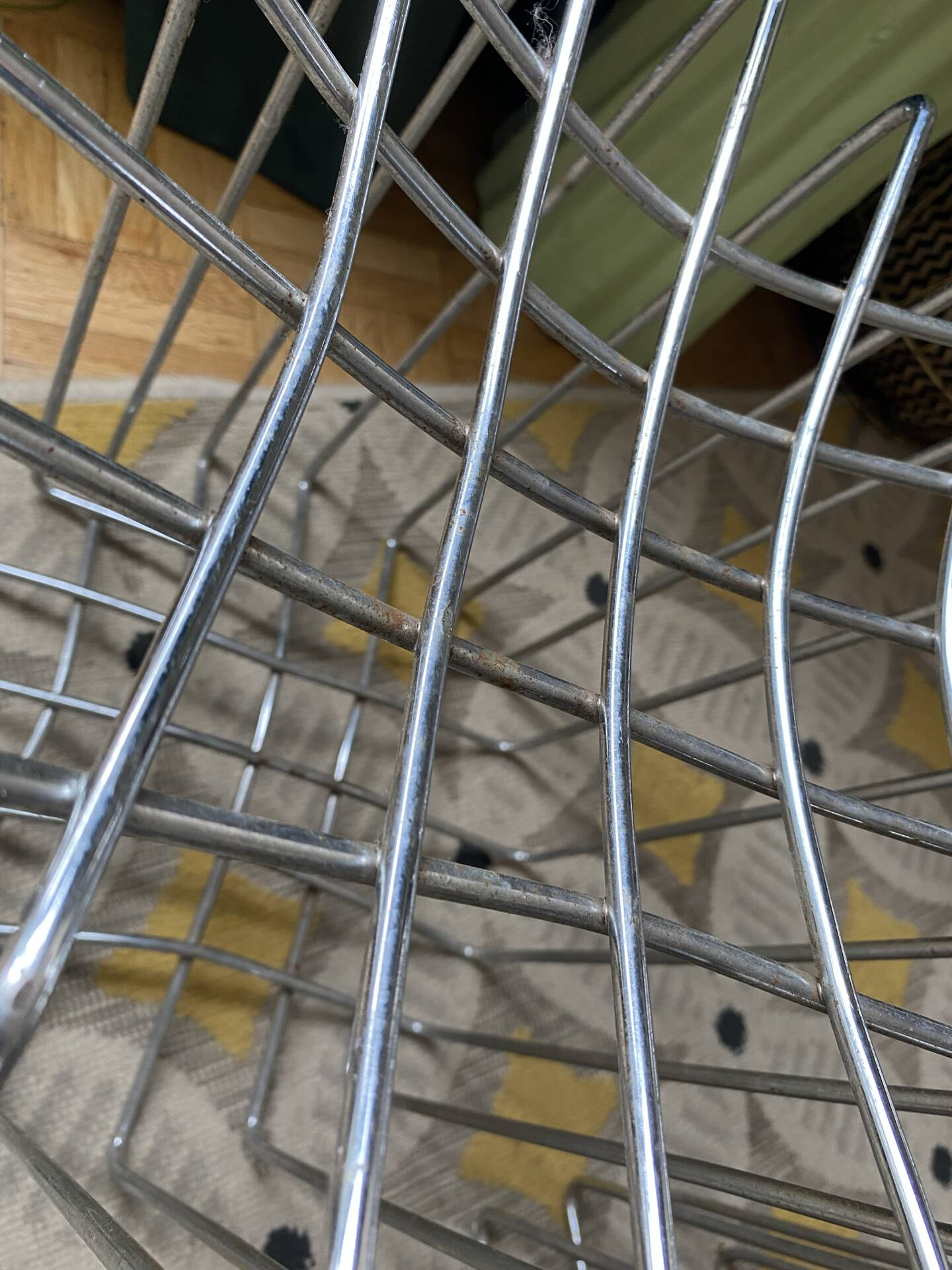 Set of 2 Vintage mid-century chrome wire poufs stools