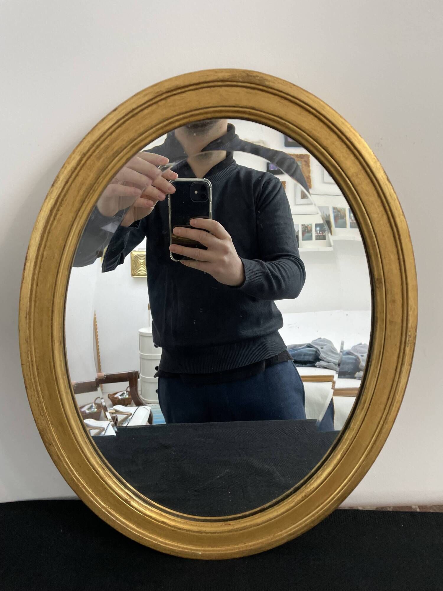 Large wooden mirror - oval - beveled - France - French decoration