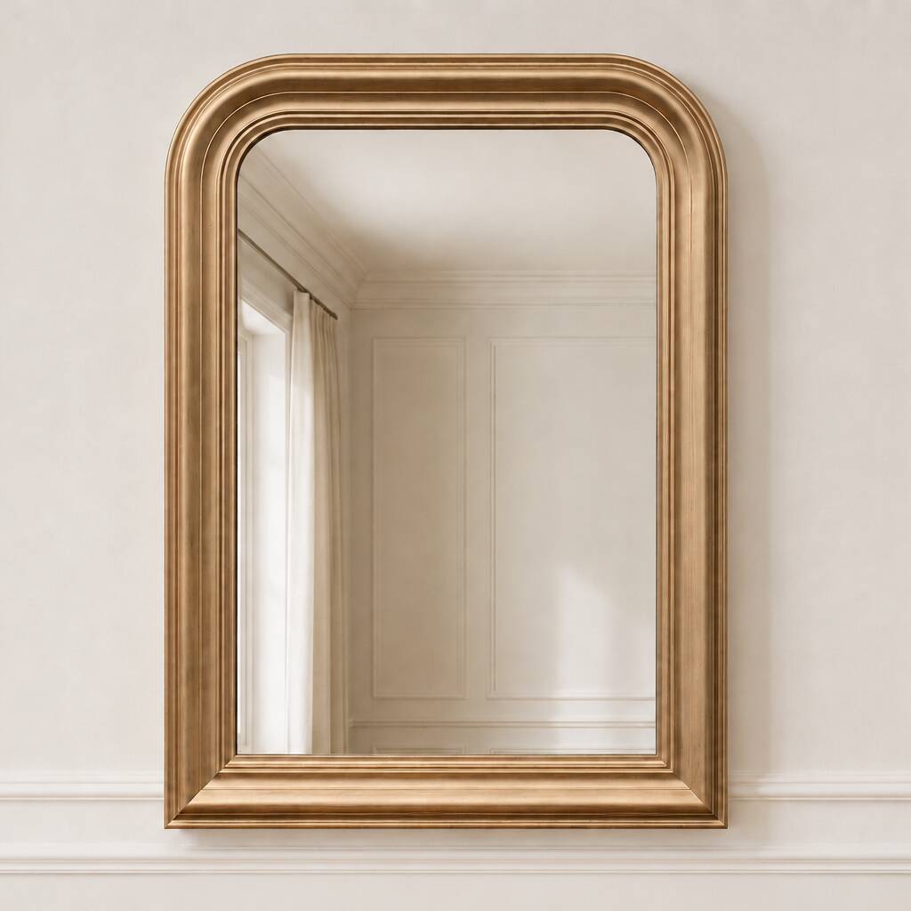Vintage champagne gold wooden mirror – Louis-Philippe style – 86 × 62 cm