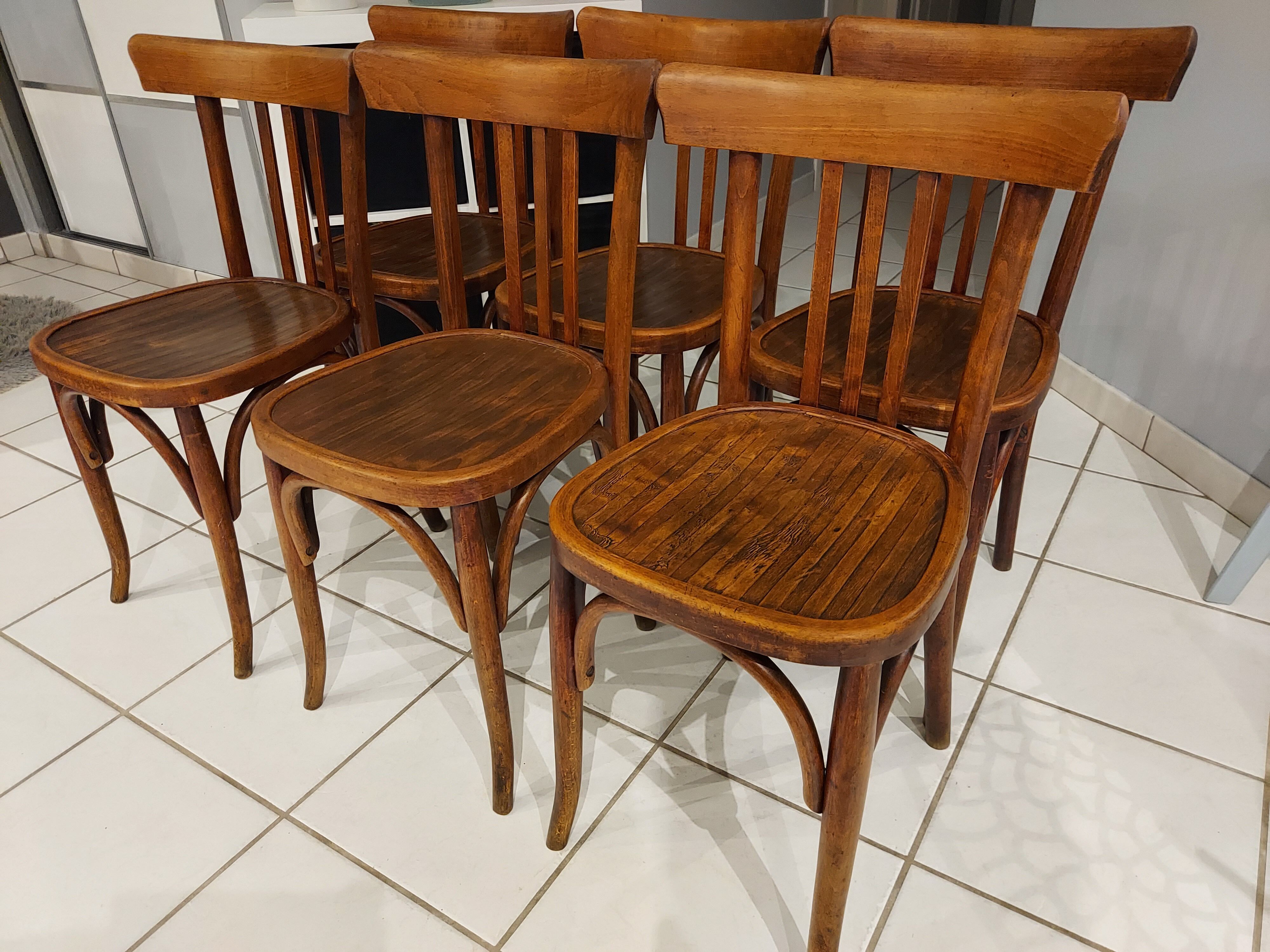 Suite of 6 chairs by Bistrot Baumann in 1940