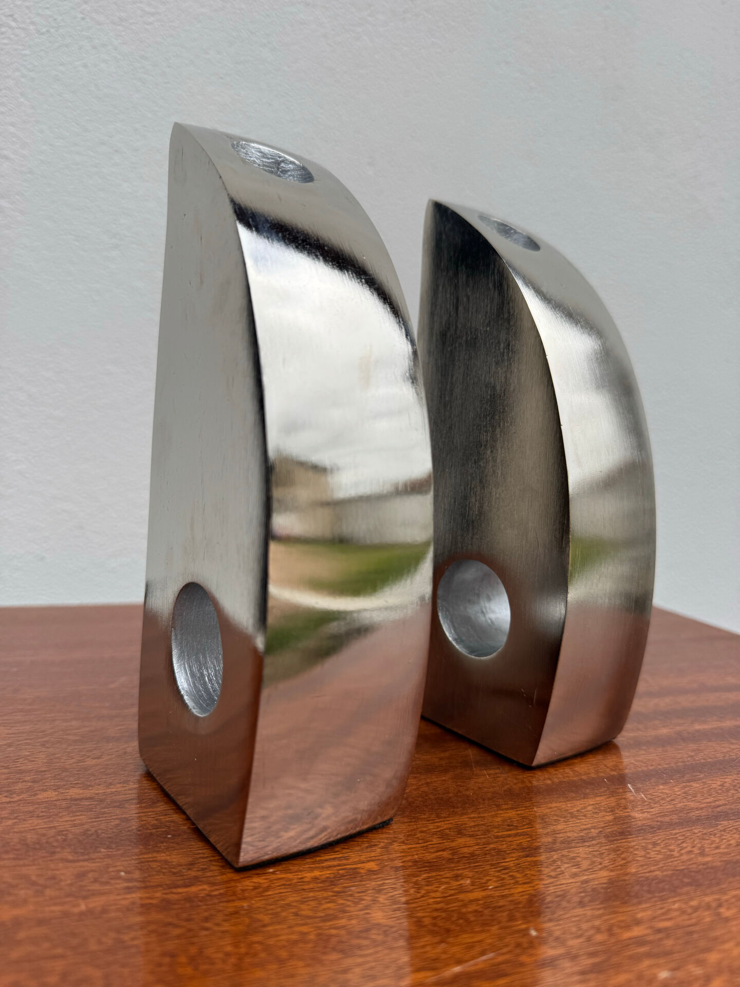 Bookends candle holders chrome aluminium