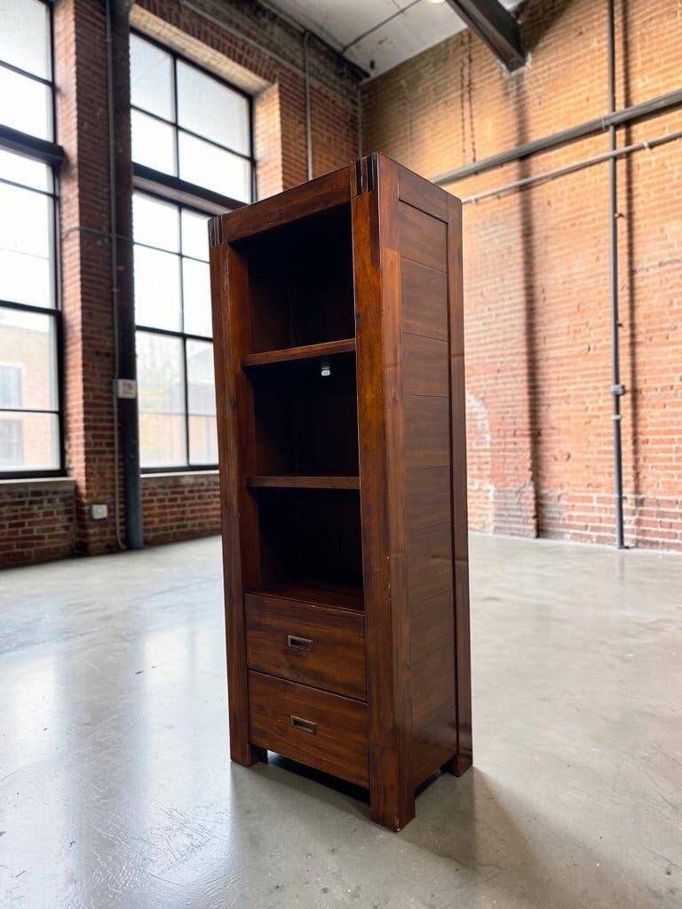 Narrow vintage wooden library / shelf / rack