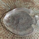 Large fish-shaped dish in transparent glass, made in France, vintage 1970