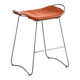 Contemporary bar stool with organic design in aged silver metal and natural tobacco leather.