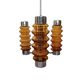 Modern amber brown glass and chrome 3 light chandelier 1970