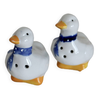 Vintage porcelain salt and pepper shaker slip geese cottage core