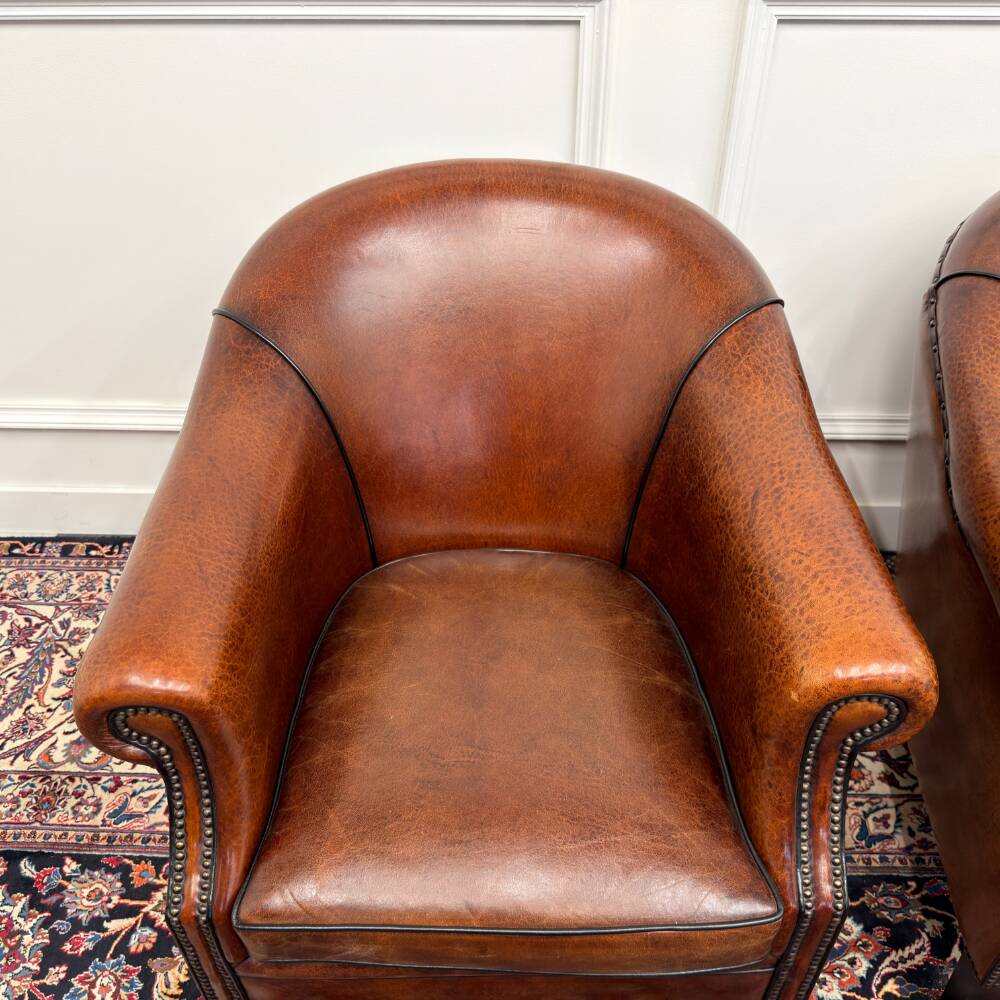 Classic English Sheepskin Leather Armchairs