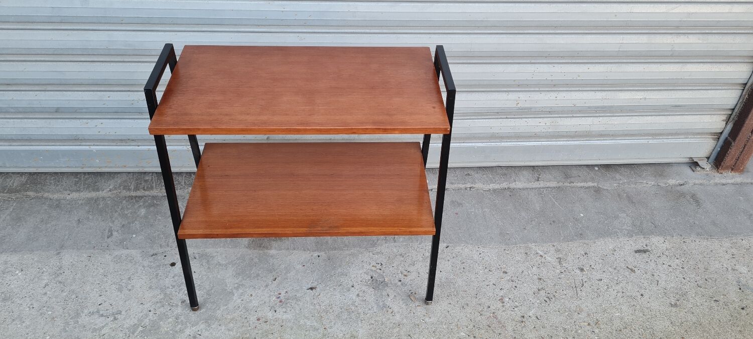 Teak and metal side table