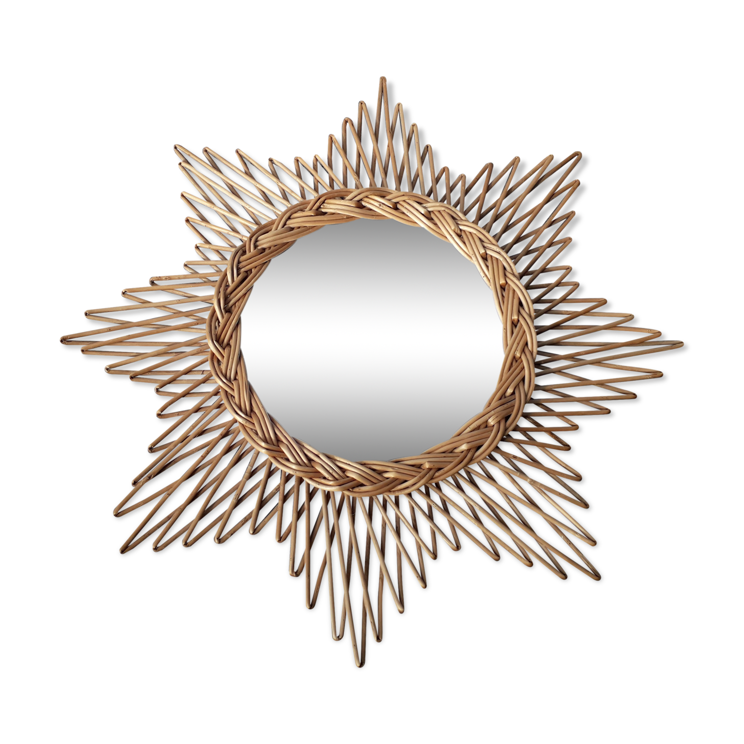 wicker rattan star mirror, bulging witch 47x48 cm