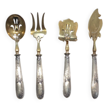 Ancien service  à dessert mignardises 4 pièces argent gaufré poinçon minerve