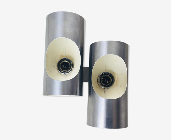 Double cylindrical wall lamp oxar stainless steel design 1970
