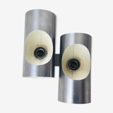Double cylindrical wall lamp oxar stainless steel design 1970