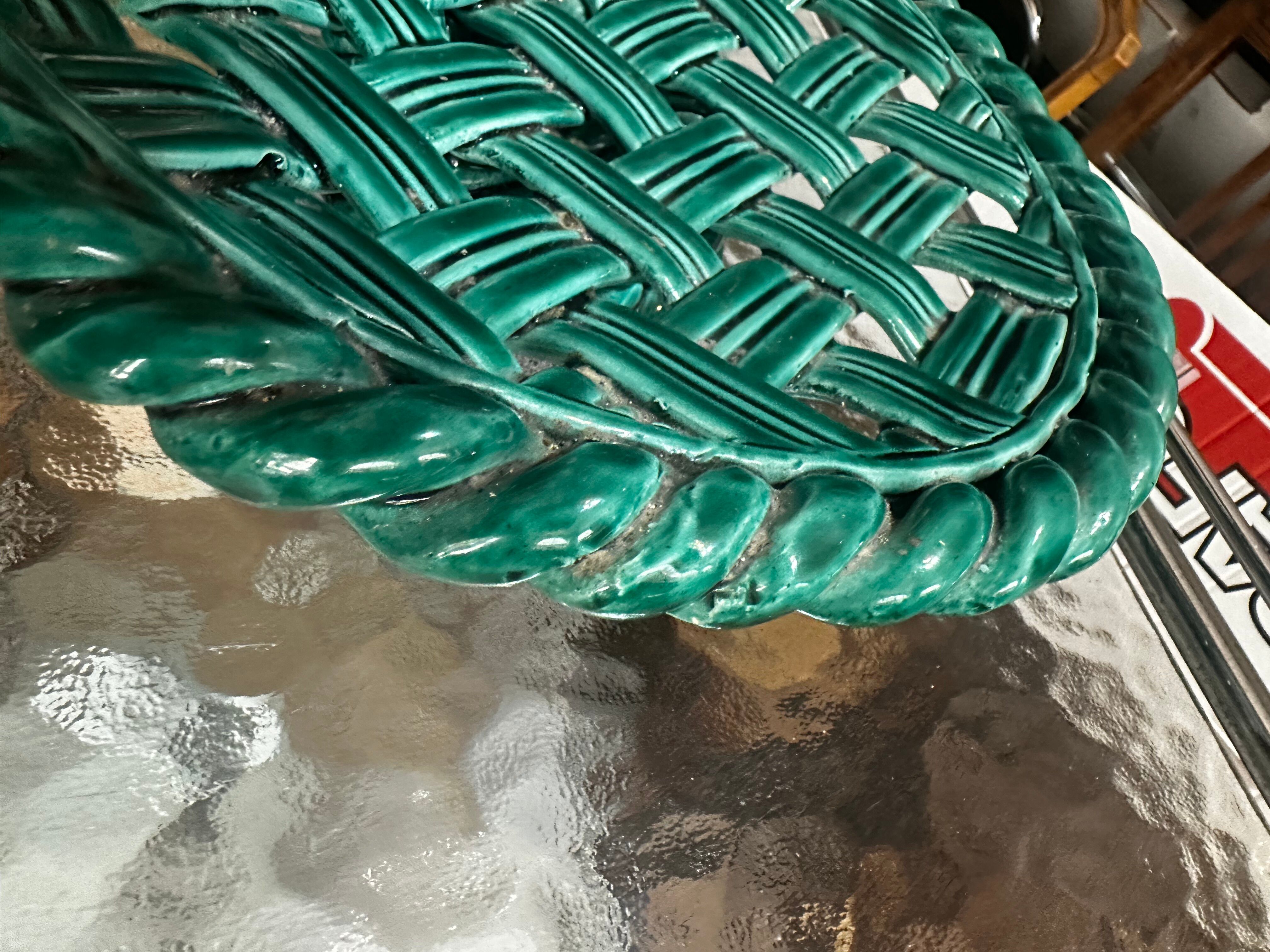 Large woven green ceramic bowl from the 1950s in Massier style - D 30