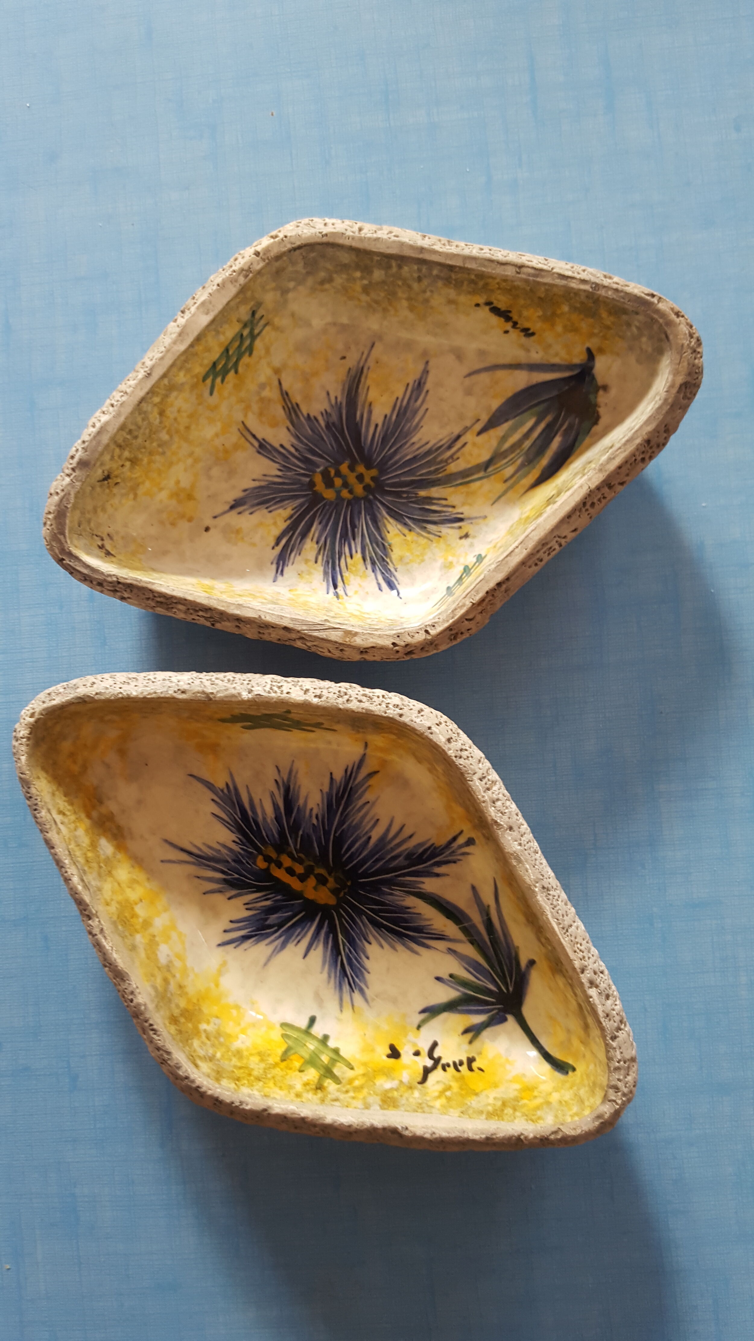 Vase and ramekins "Thistles", signed J.Yell