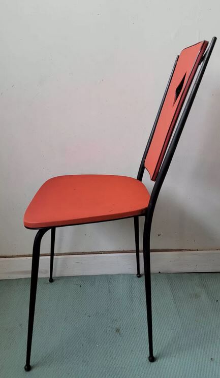 Pair of vintage chairs metal black skai red