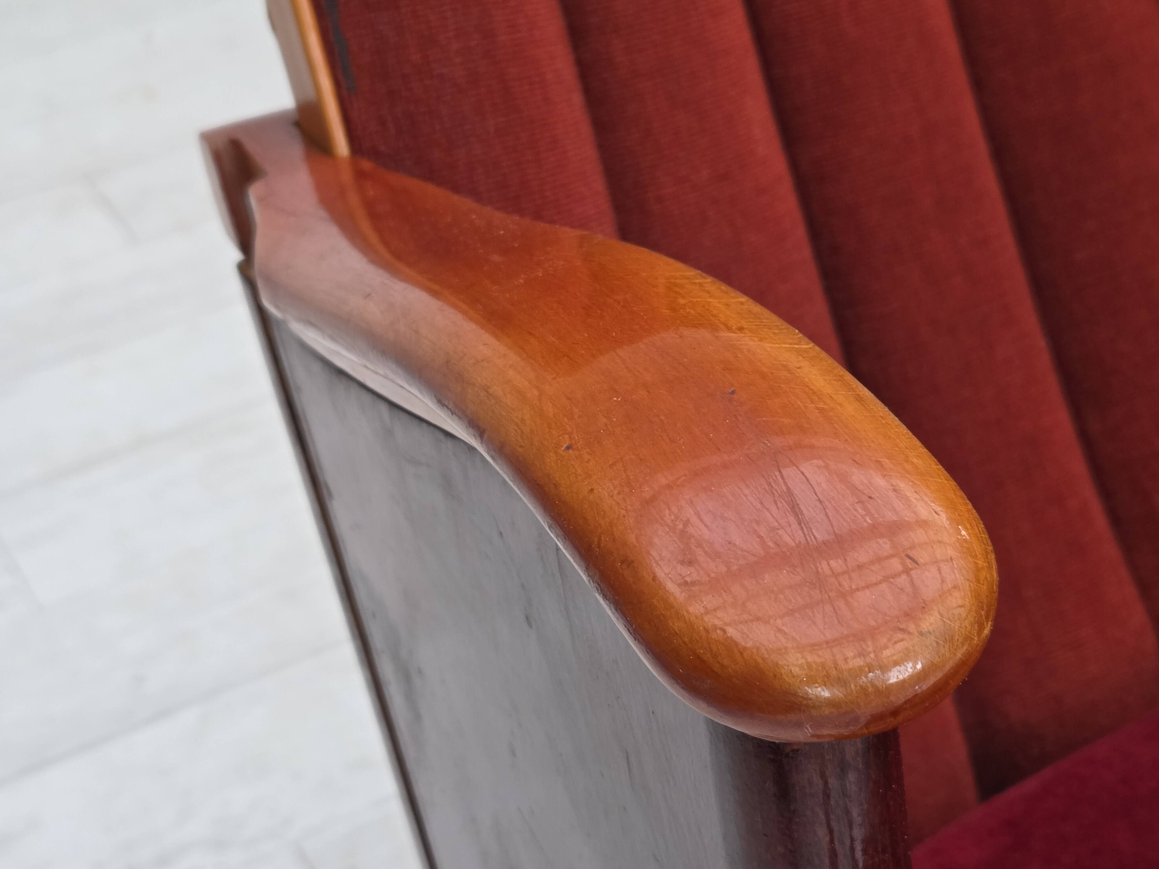 1950s, Danish theater armchairs, furniture velour, original condition.