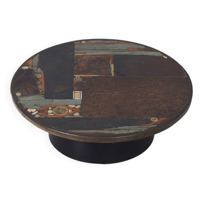 Table basse par Paul Kingma, 1979 – Mosaïque dans des tons terre, Ø100 cm