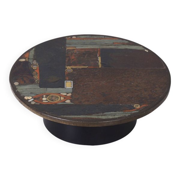 Table basse par Paul Kingma, 1979 – Mosaïque dans des tons terre, Ø100 cm