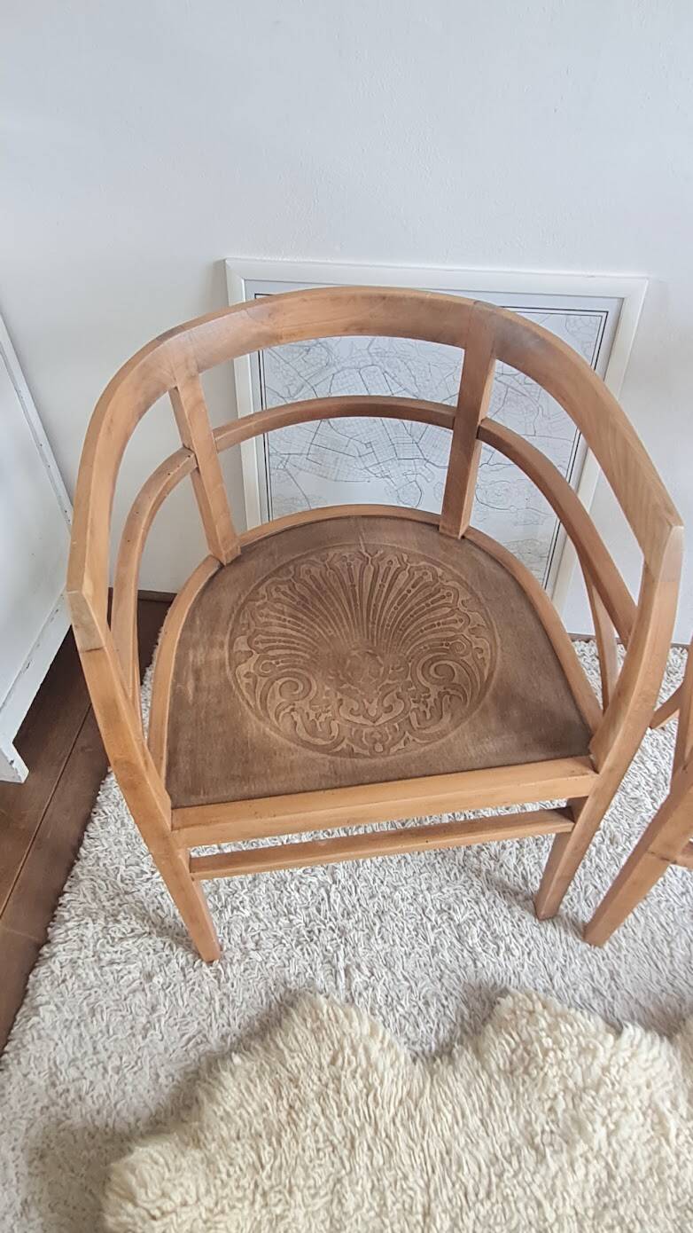 Pair of chairs in the style of antique armchairs circa 1940 - engraved seat.