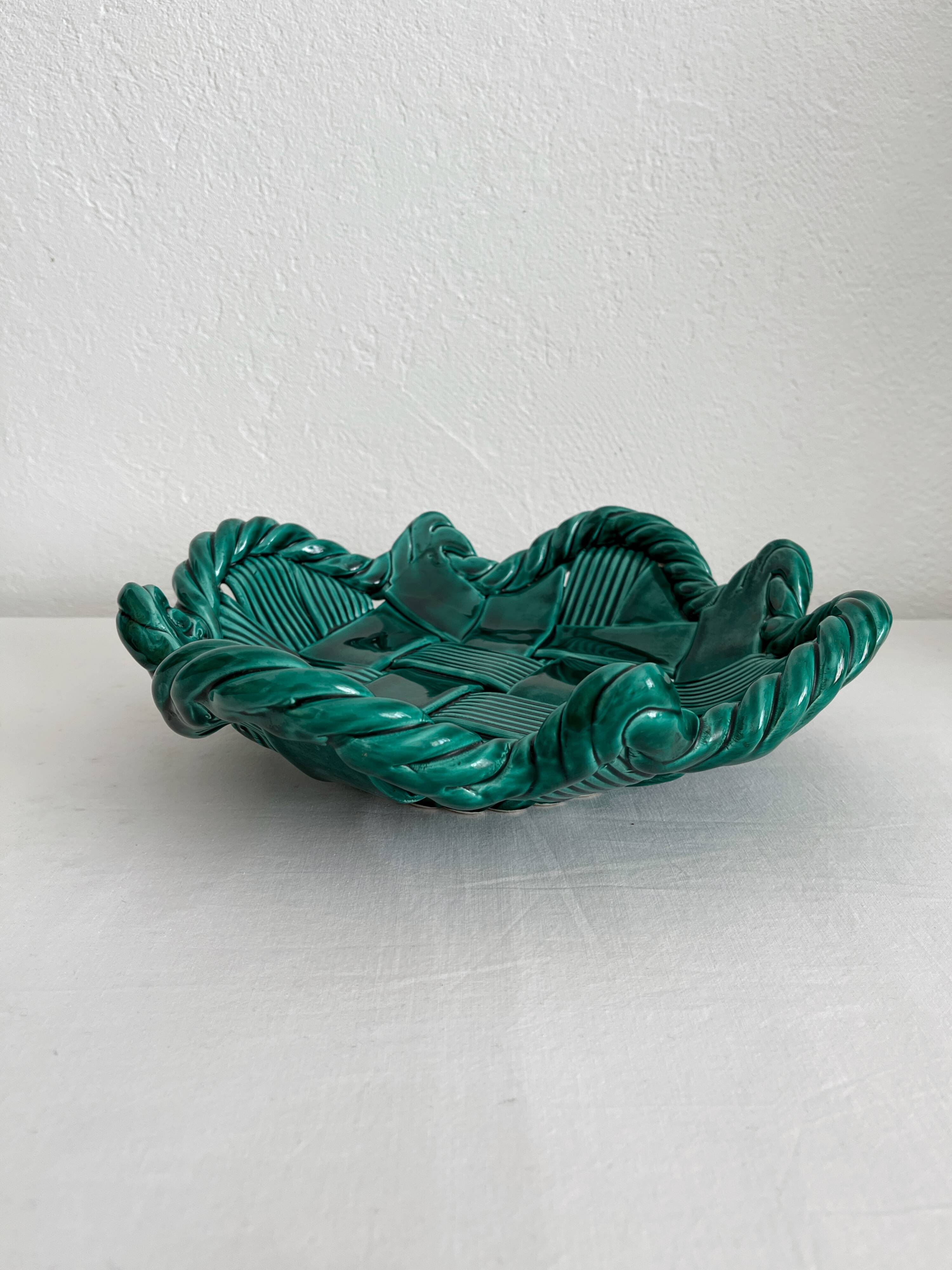 Vintage woven ceramic fruit bowl basket