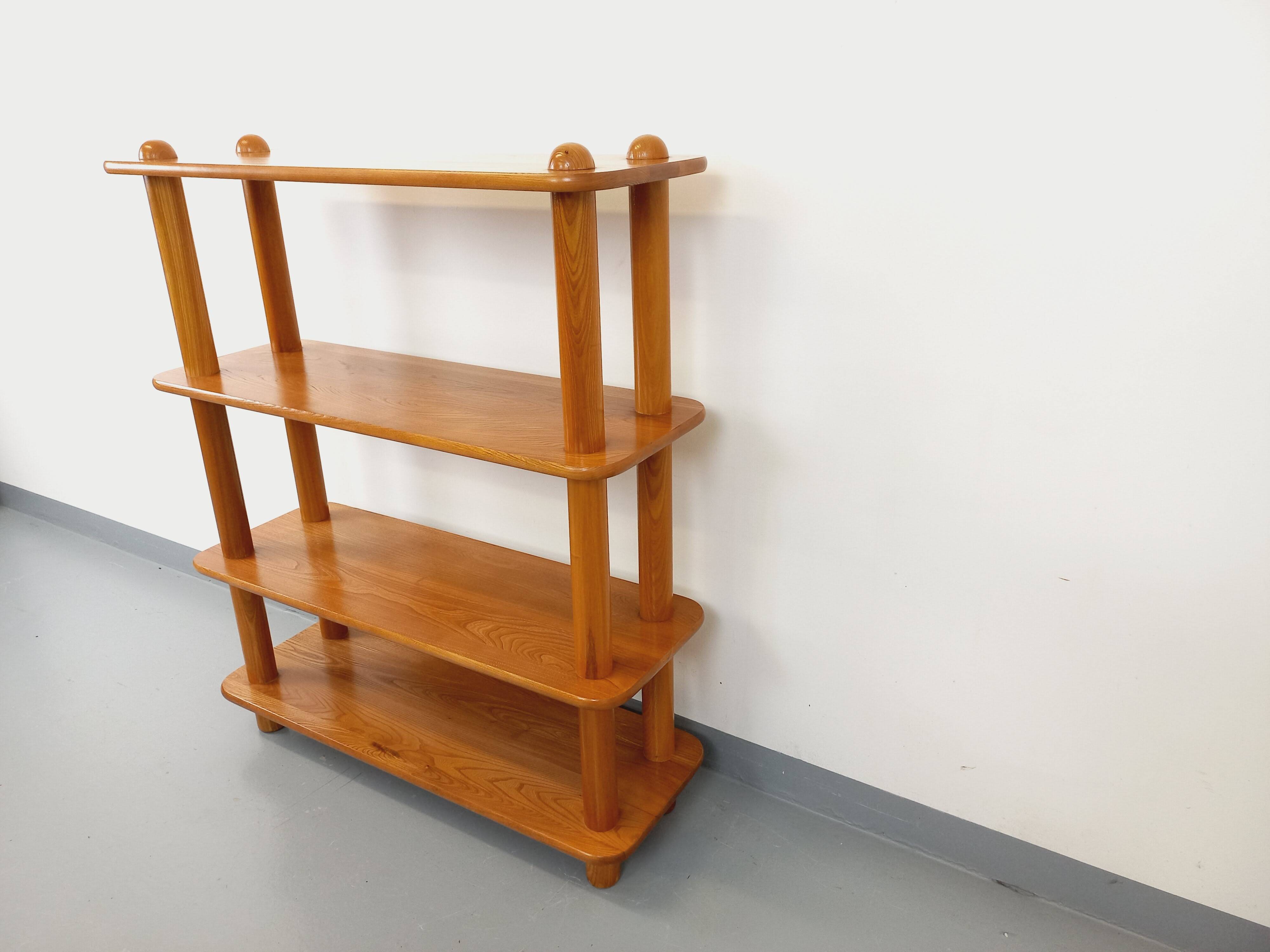 Bibliothèque étagère vintage en orme des années 80