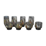 Set of 8 smoked glasses with 70s patterns