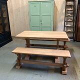 Monastery table in raw oak and its 2 benches