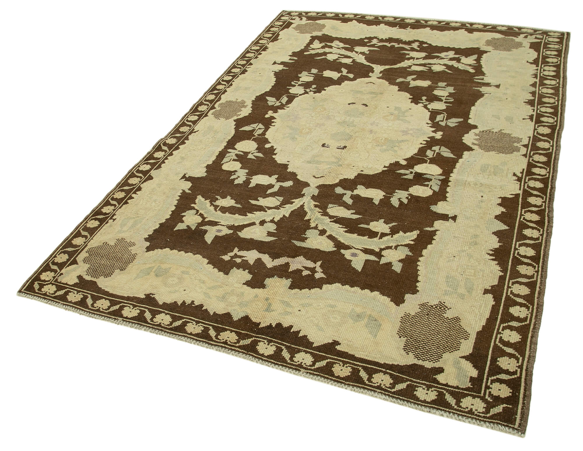 1960s handmade oriental beige carpet 148 cm x 228 cm