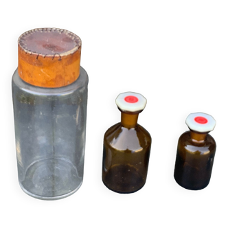 Lot of 3 bottles, vials, apothecaries, herbalism, old glass