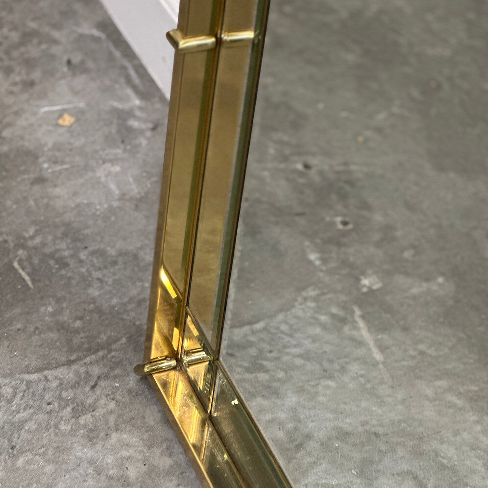 Vintage 1970s brass arched cathedral mirror – bevelled glass wall mirror